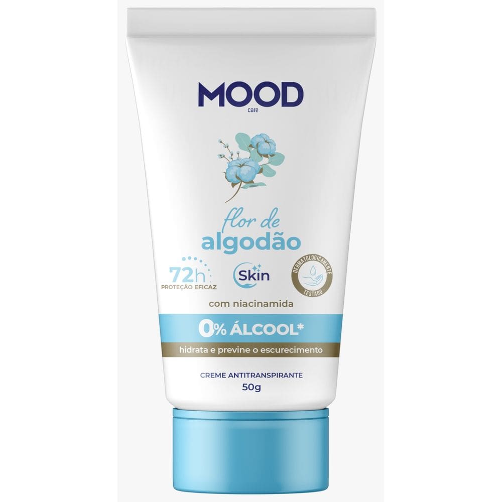 Antitranspirante Skin 0% Alcool Creme Flor de Algodão Mood Care 50g/72h Para Peles Sensíveis