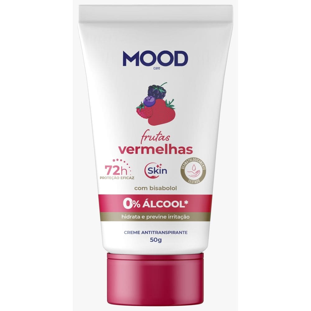 Antitranspirante Skin 0% Alcool Creme Frutas Vermelhas Mood Care 50g/72h Para Peles Sensíveis