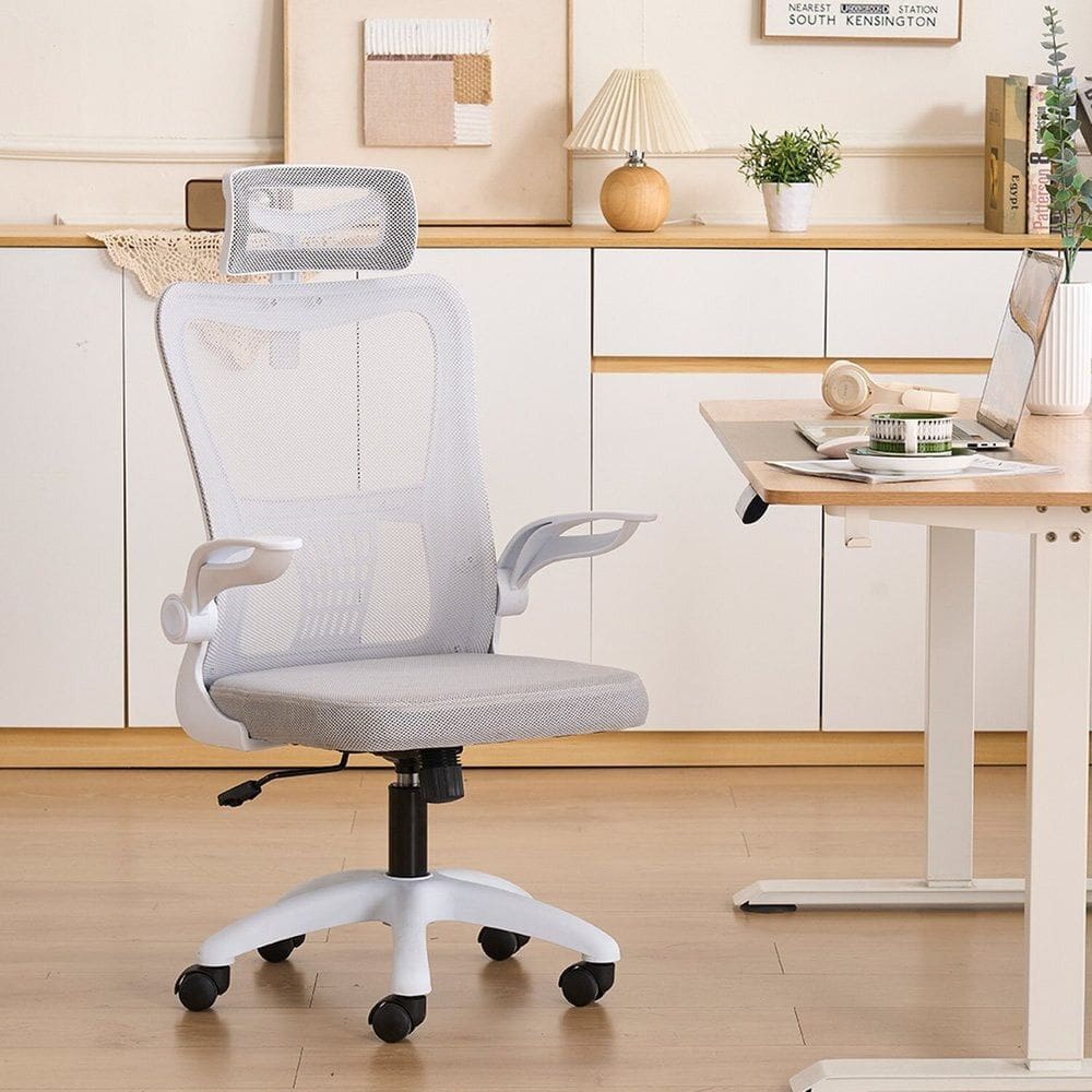 Cadeira de Escritório com Encosto Presidente Office Baltimore Branco/Cinza