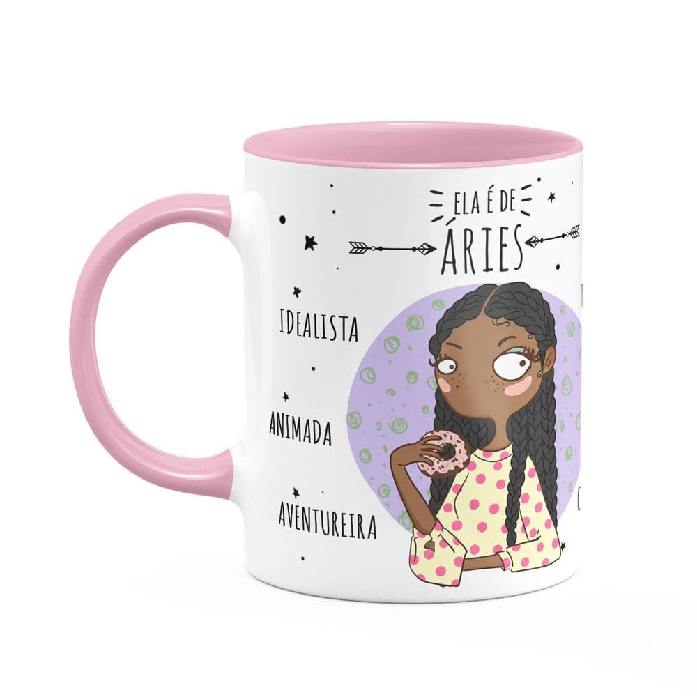Caneca Signos Cartoon - Ela é de Áries - B-pink - M2