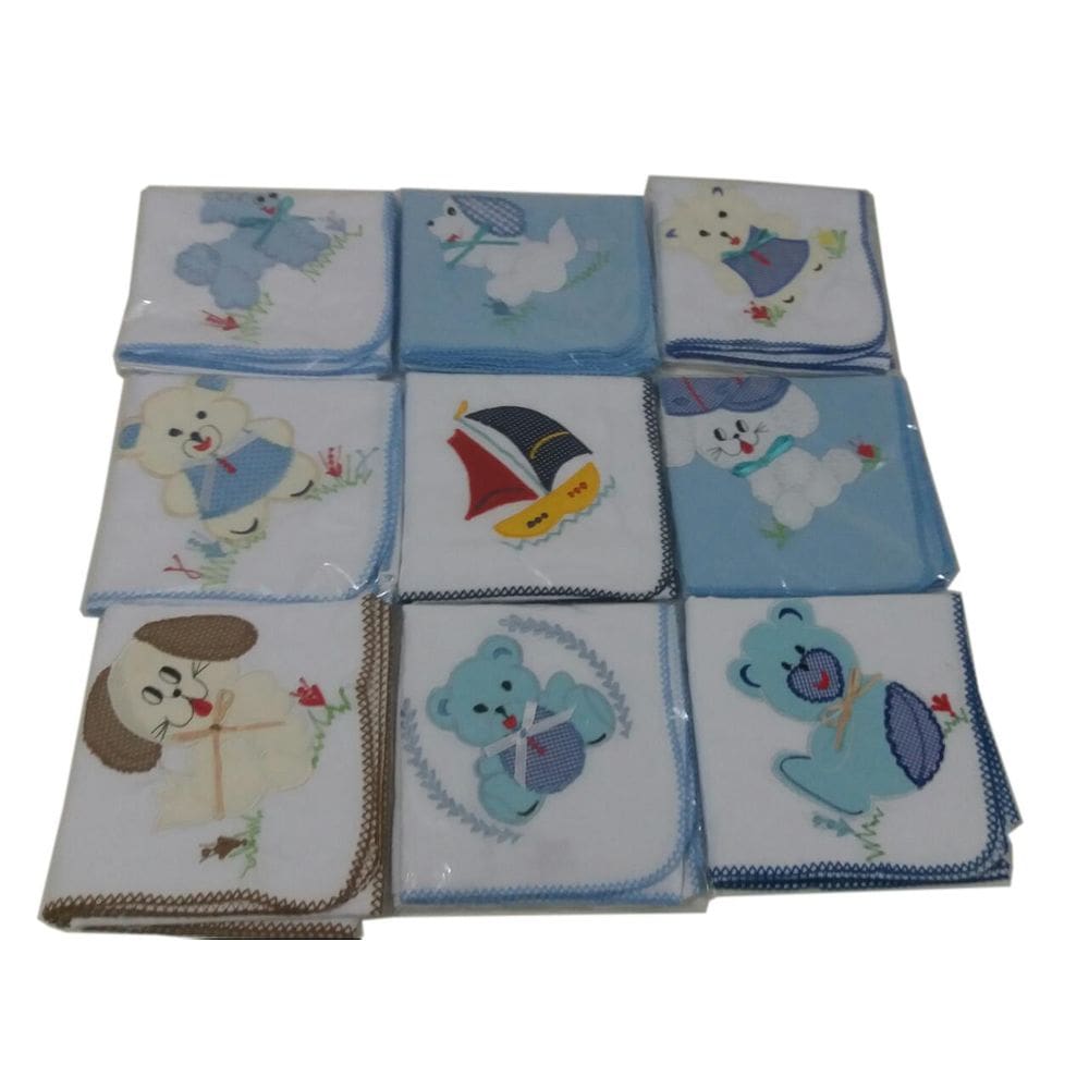 Kit Enxoval Bebê Panos De Boca Fralda Cueiros Bordado Menino