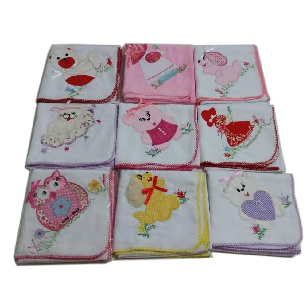 Kit Enxoval Bebê Panos De Boca Fralda Cueiros Bordado Menina