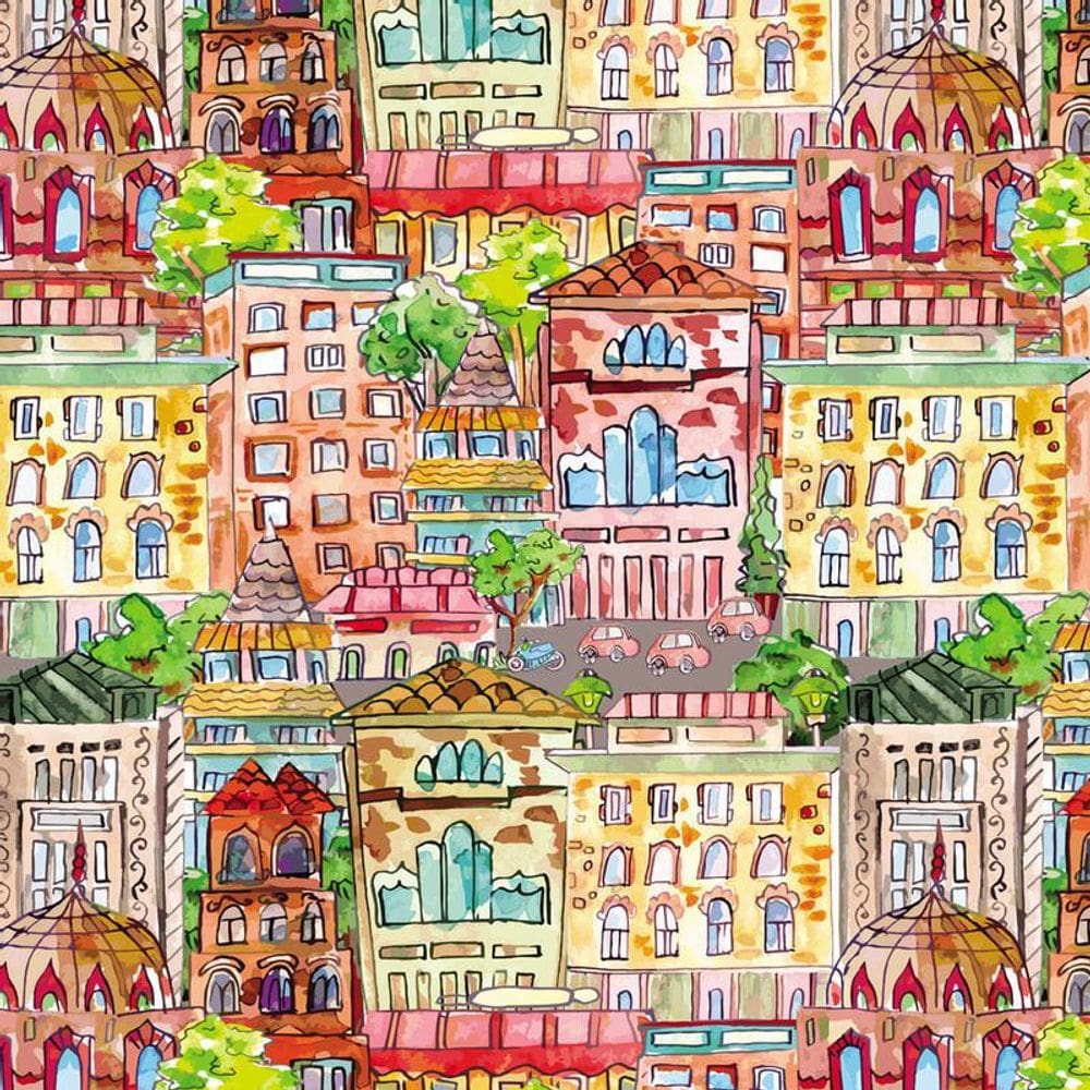 Papel De Parede Adesivo Decorativo Cidade Colorida Teen