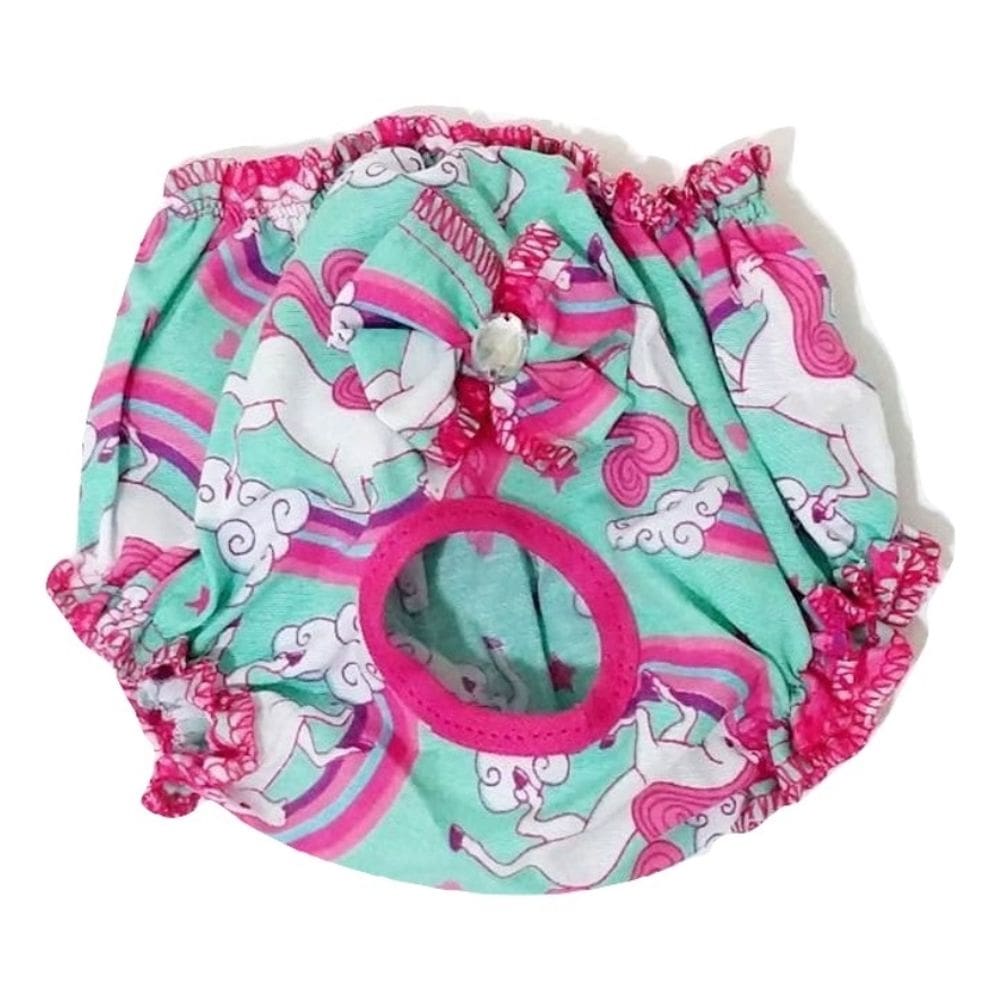 Calcinha de Tecido lacinho estampa unicórnio verde tamanho P