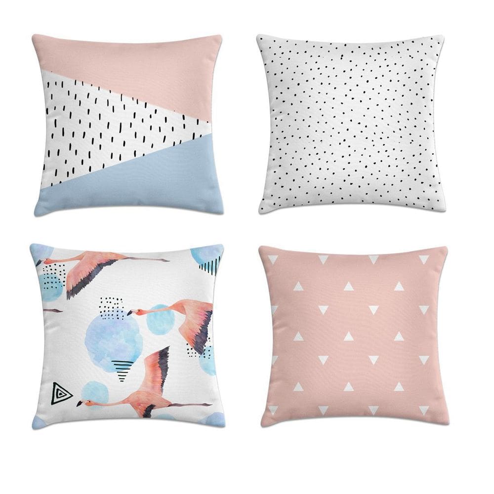 Kit 4 Capas De Almofadas Flamingo Escandinavo 45X45