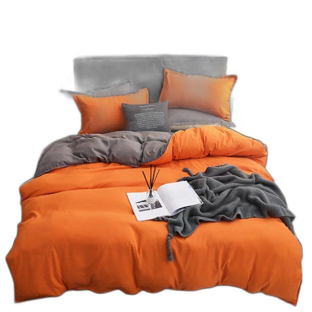 Jogo De Cama Casal Comum 7 Peças Edredom Abóbora Com Cinza