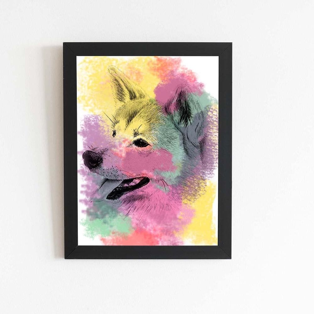 Quadro Akita Inu Cachorro Aquarela Moldura 30X40Cm