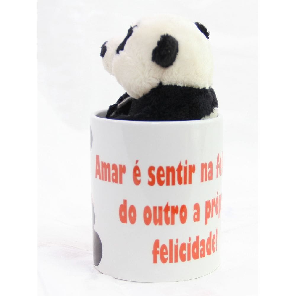 Ursinho urso panda 15cm na caneca felicidade de amar
