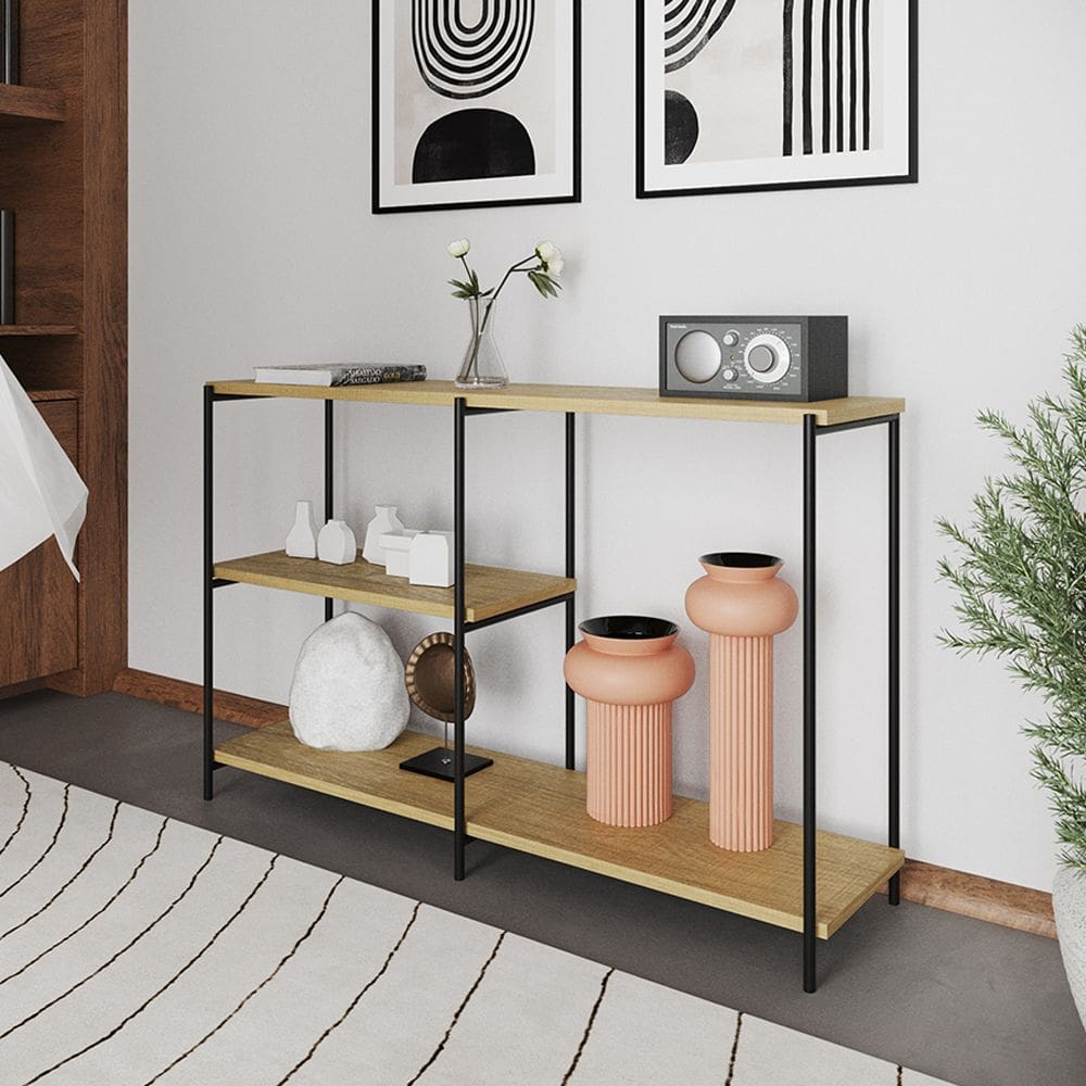 Aparador Industrial Artesania 120cm Console para Sala Jantar Hall Entrada Decoração - Preto/freijó