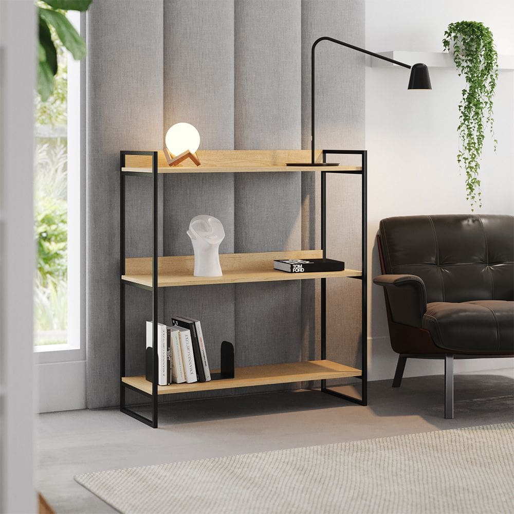 Aparador Console Buffet Córdoba 95cm Industrial 3 Prateleiras para Hall Entrada - Preto/castanho