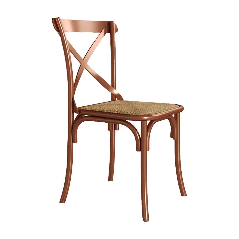 Cadeira de Jantar Cross Katrina Assento Corano para Mesa Sala Cozinha Moderna Design - Cobre/bege