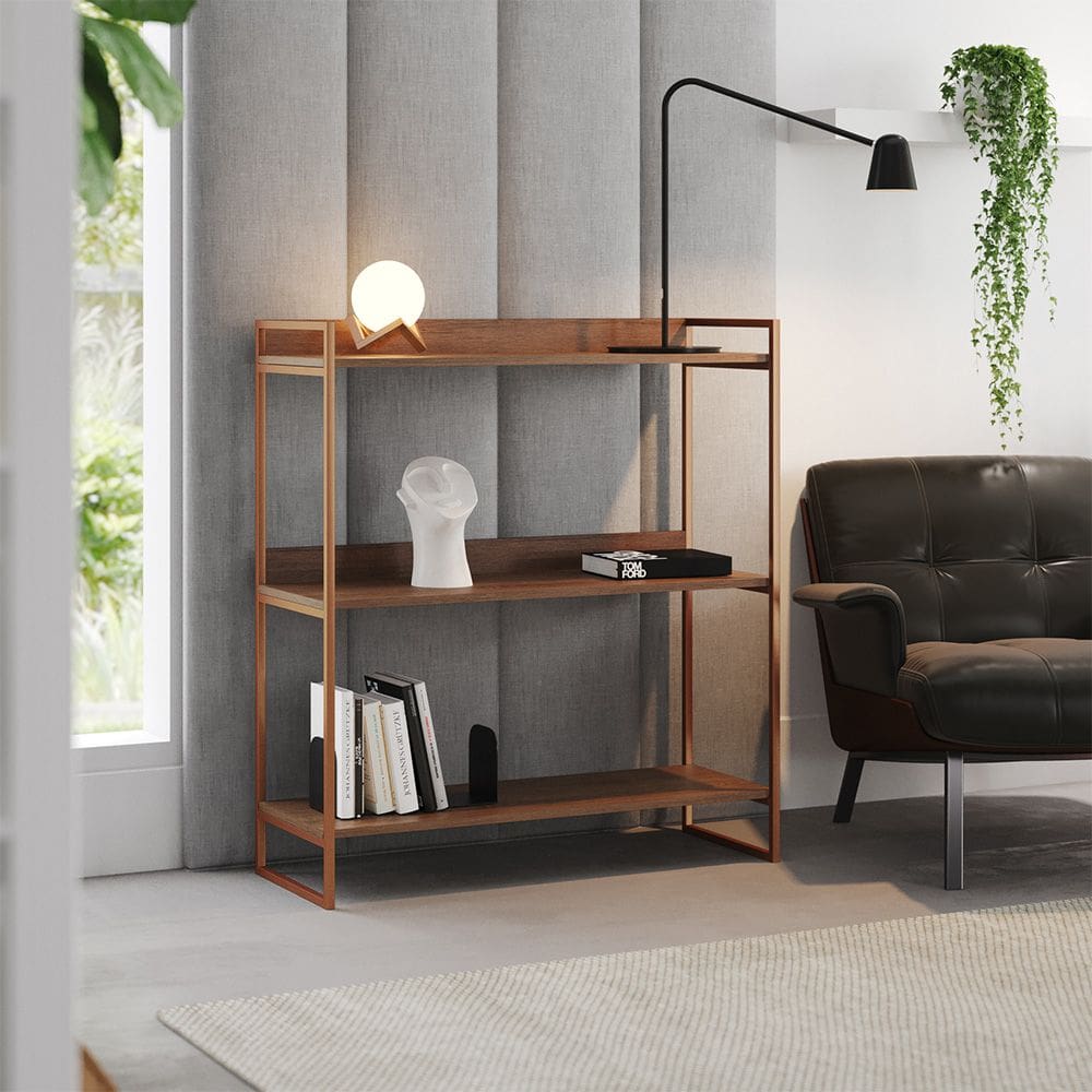 Aparador Buffet Córdoba 95cm Industrial 3 Prateleiras para Sala Estar Home Bar - Cobre/carvalho