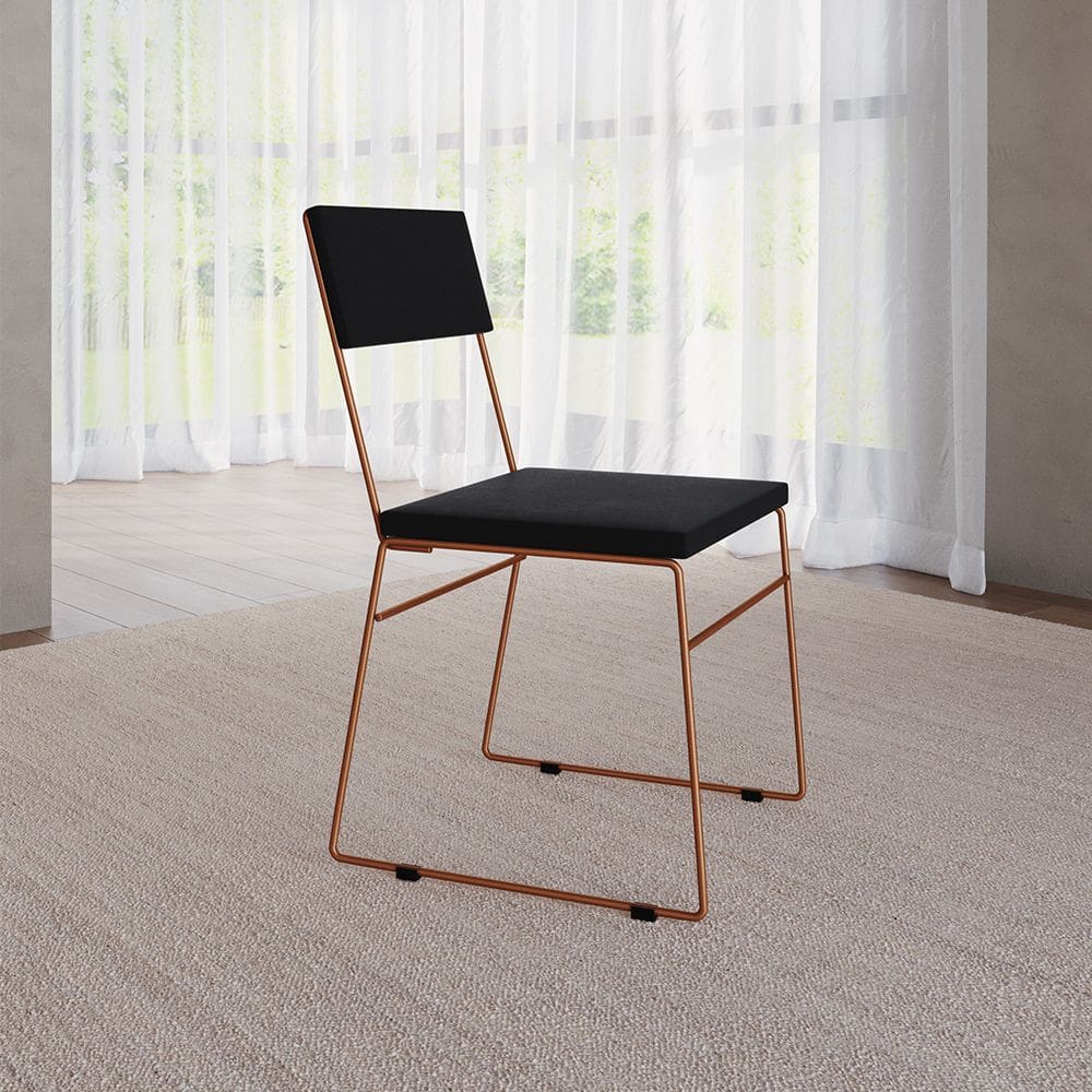 Cadeira de Jantar Málaga Estofada Base Cobre Veludo para Sala de Jantar Cozinha Mesa - Cobre/preto