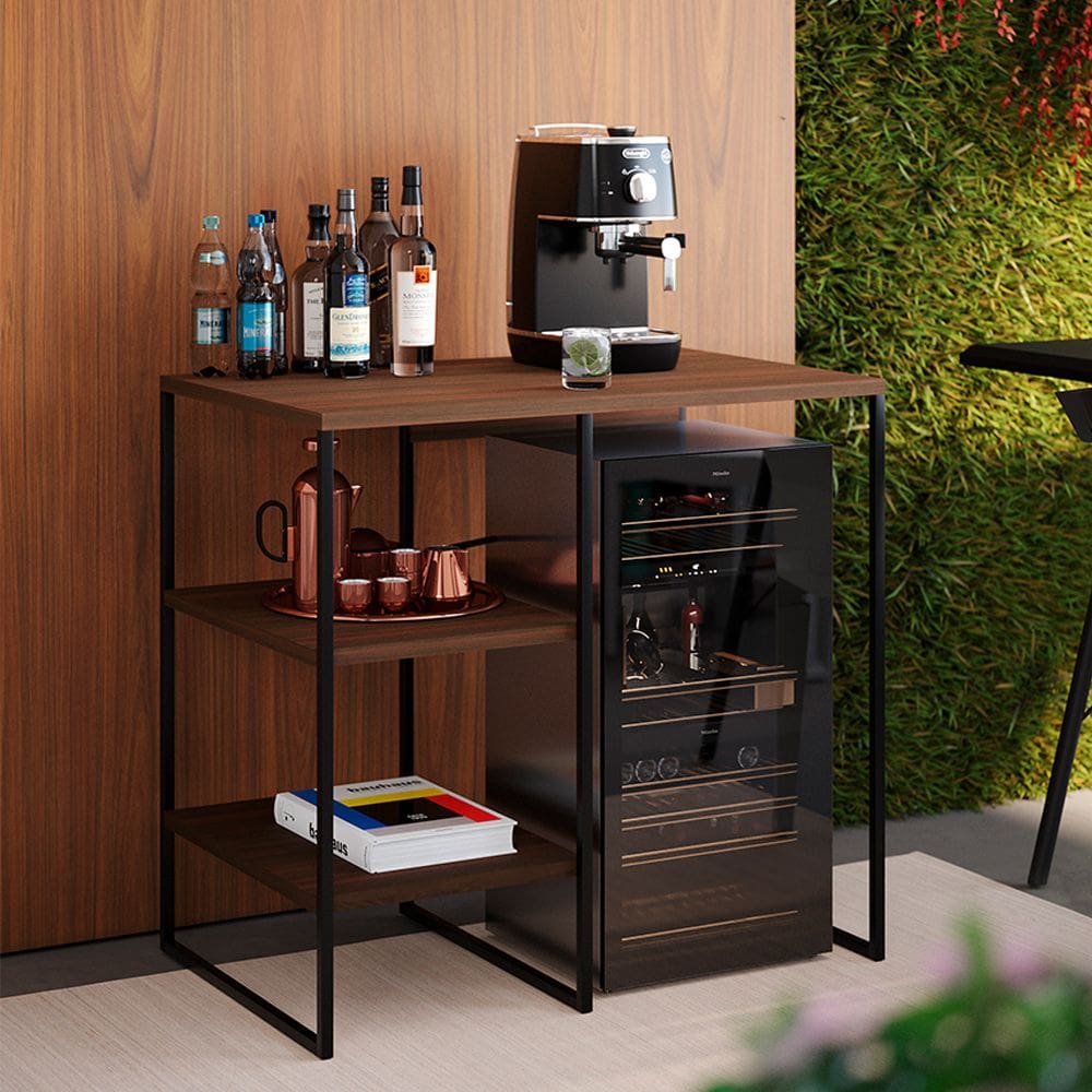 Aparador Bar Adega Bourbon 80cm Estilo Industrial com 2 Prateleiras para Sala Home - Preto/carvalho