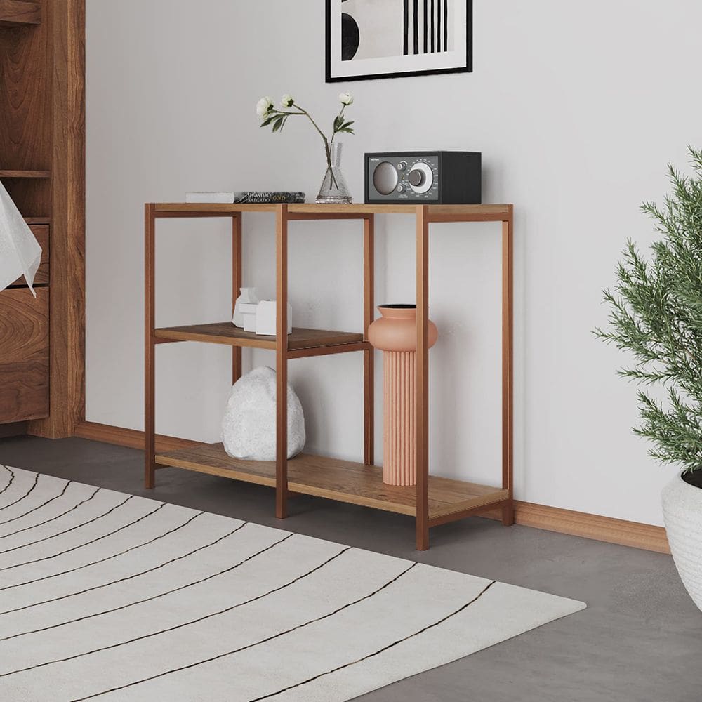 Aparador Industrial Artesania 95cm Console para Sala Home Hall Entrada e Decoração - Cobre/imbuia