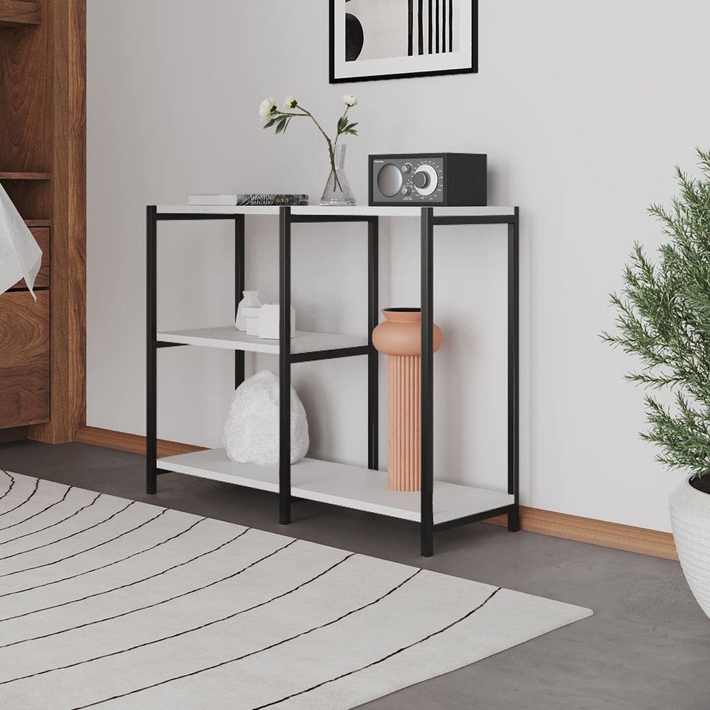 Aparador Industrial Artesania 95cm Console para Sala Home Hall Entrada e Decoração - Preto/branco