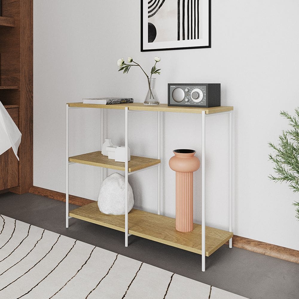 Aparador Industrial Artesania 95cm Aparador Console para Sala Hall Entrada Corredor - Branco/feijó