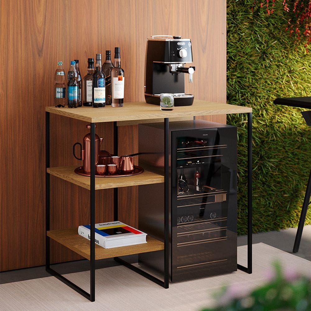 Aparador Adega Industrial Bourbon 95cm com 2 Prateleiras para Bar e Sala Gourmet - Preto/freijó