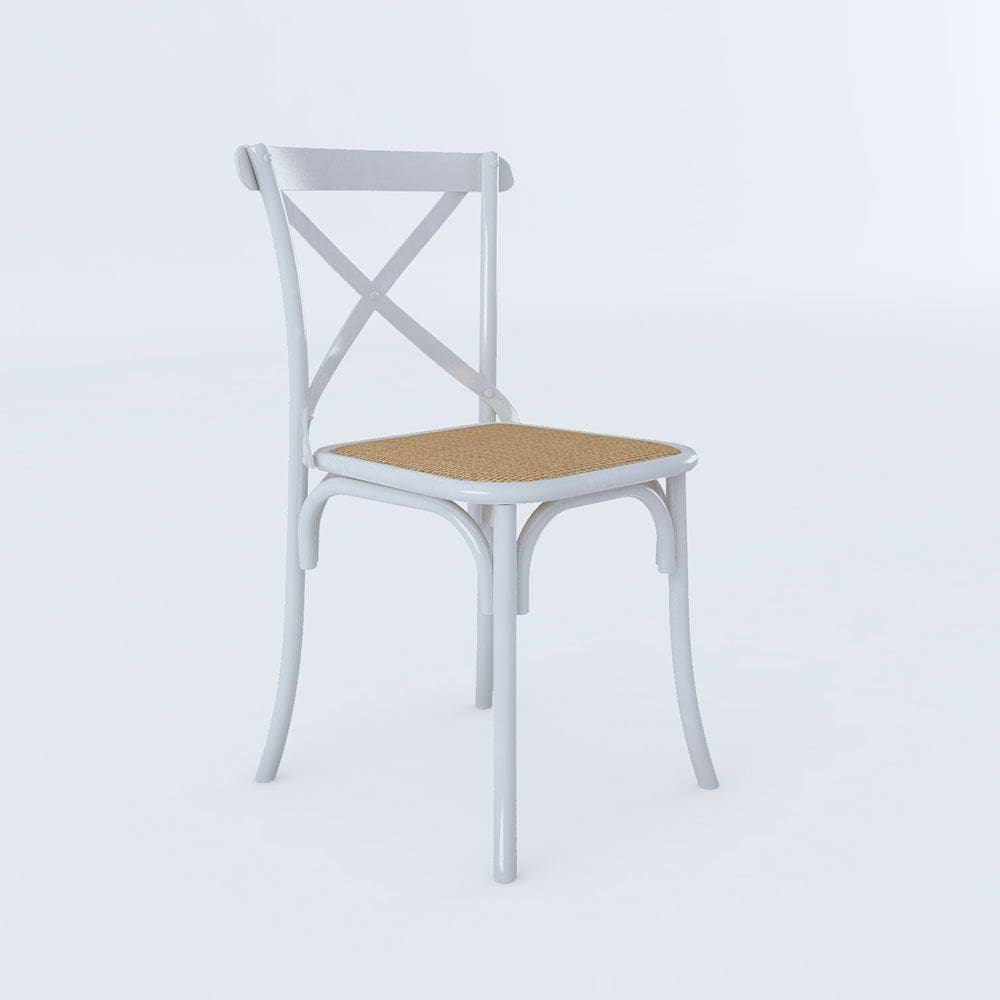 Cadeira de Jantar Cross Katrina em Aço Assento Corano para Mesa Sala de Jantar Cozinha- Branco/bege