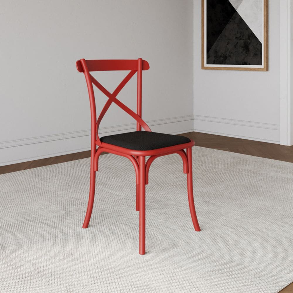 Cadeira Katrina em Aço com Assento Corano Preto para Sala Cozinha Mesa de Jantar - Vermelho/preto