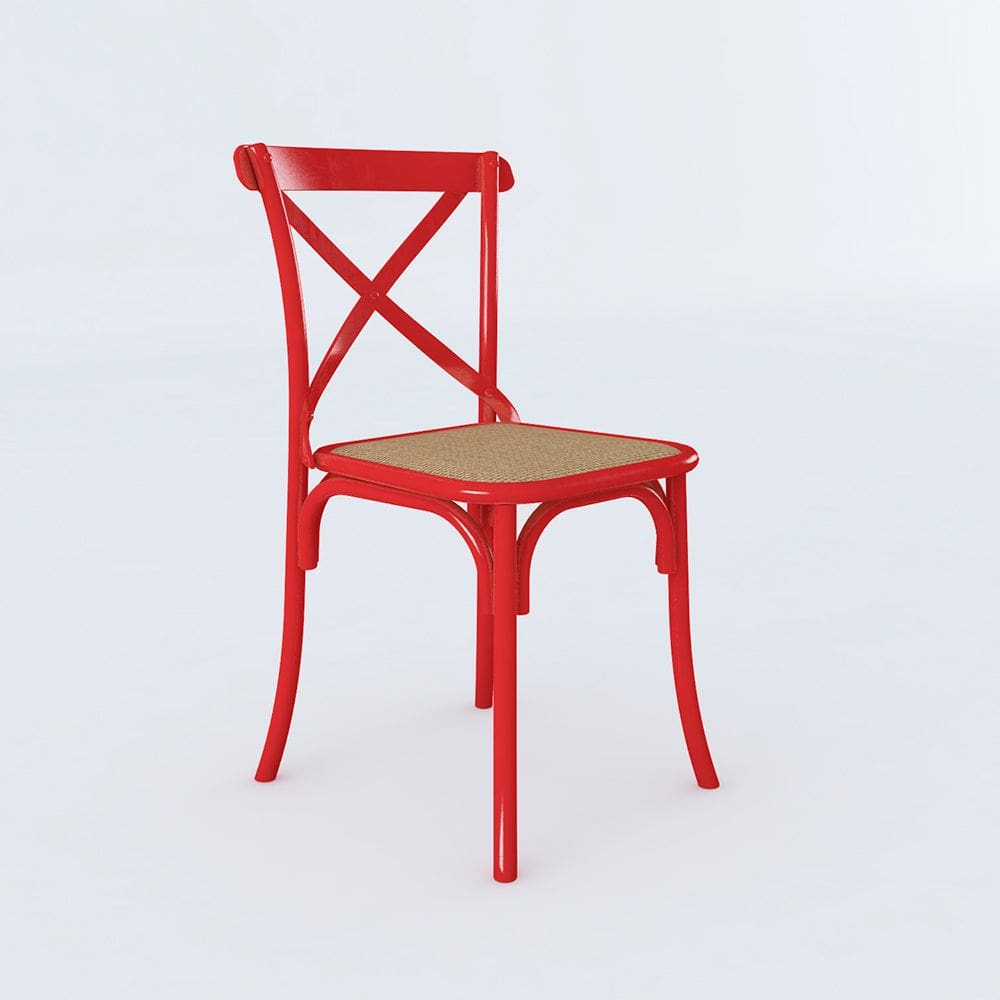 Cadeira de Jantar Cross Katrina em Aço Assento Corano para Mesa Sala Cozinha Moderna- Vermelho/bege