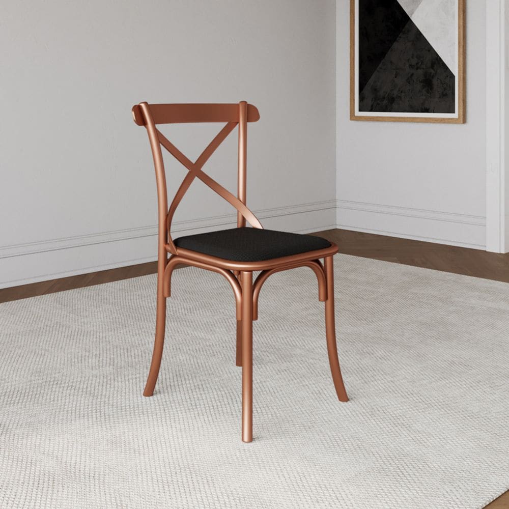 Cadeira de Jantar Katrina Base em Aço com Assento Corano Preto para Sala Cozinha - Cobre/preto