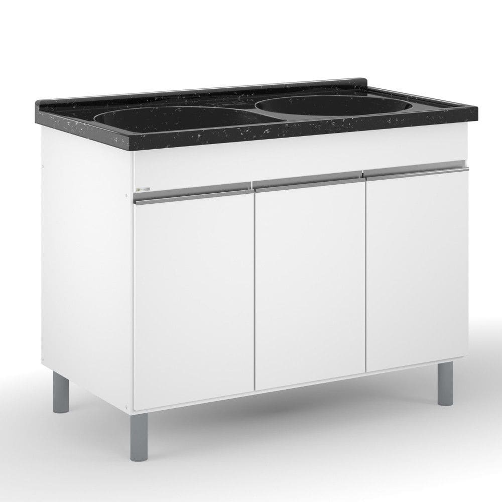 Balcao para Lavanderia 3 Portas 106cm com Tanque Duplo Amelia AJ Ronato