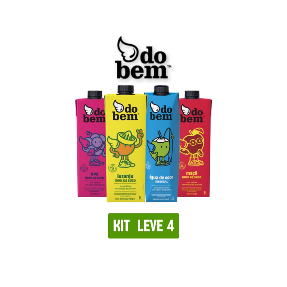 Kit 4 Sucos Do Bem 100% 1L–Laranja, Uva, Maça + Água De Coco