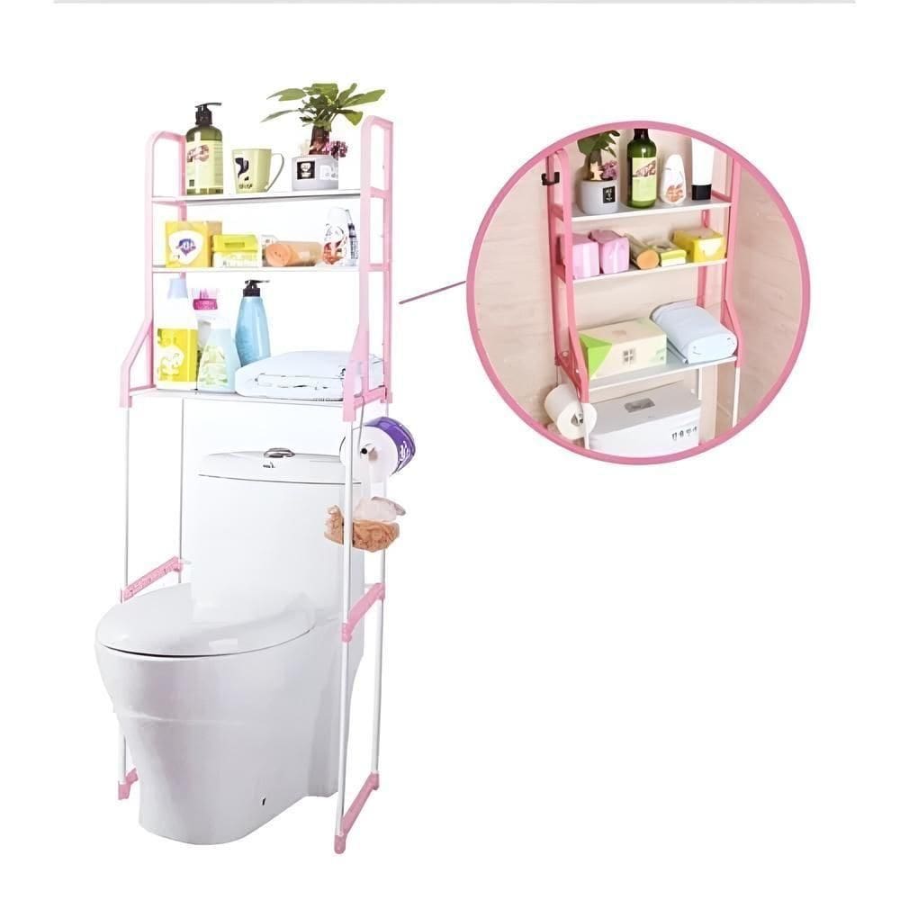 Estante Portátil 3 Prateleiras Rack Multiuso Banheiro Rosa