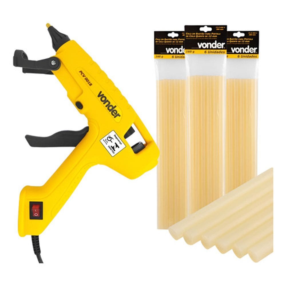 Aplicador de Cola Quente 100w Com 18 Bastões De Cola 28cm Vonder