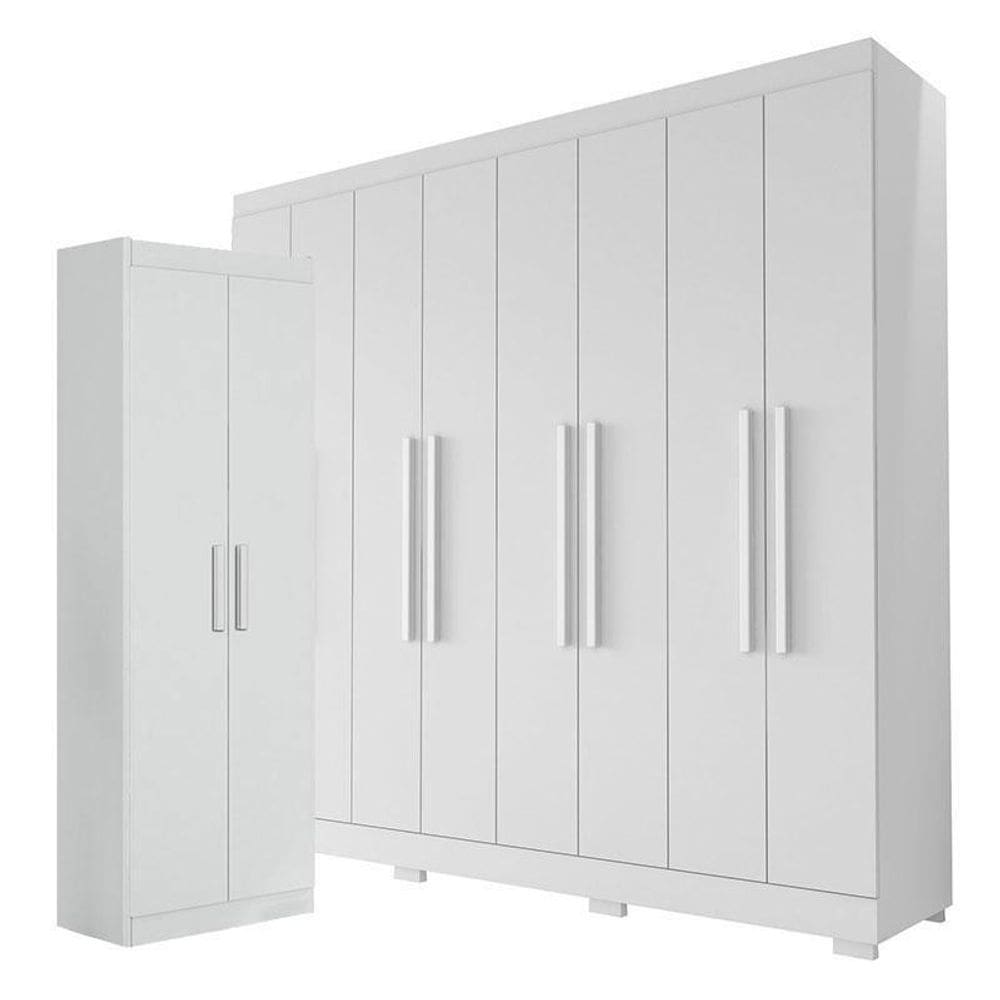 Guarda Roupa Casal Porto 8 Portas 4 Gavetas e Armário Multiuso 2 Portas 2000191 Branco Tx - Aramóveis