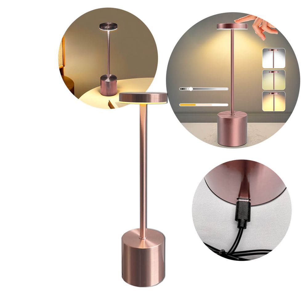 Luminária de Mesa LED Recarregável 3 Cores - Rose Gold
