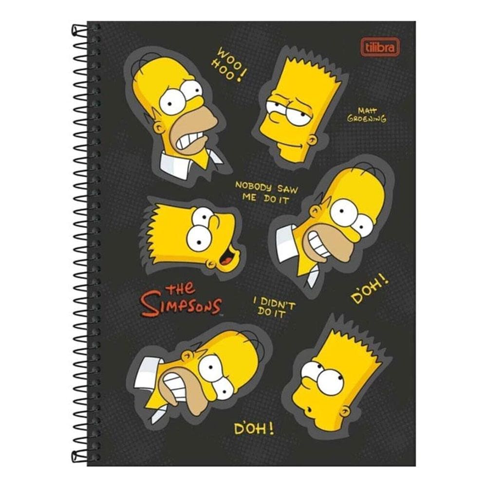 Caderno Espiral Universitário Simpsons 16 Matérias Preto - Tilibra