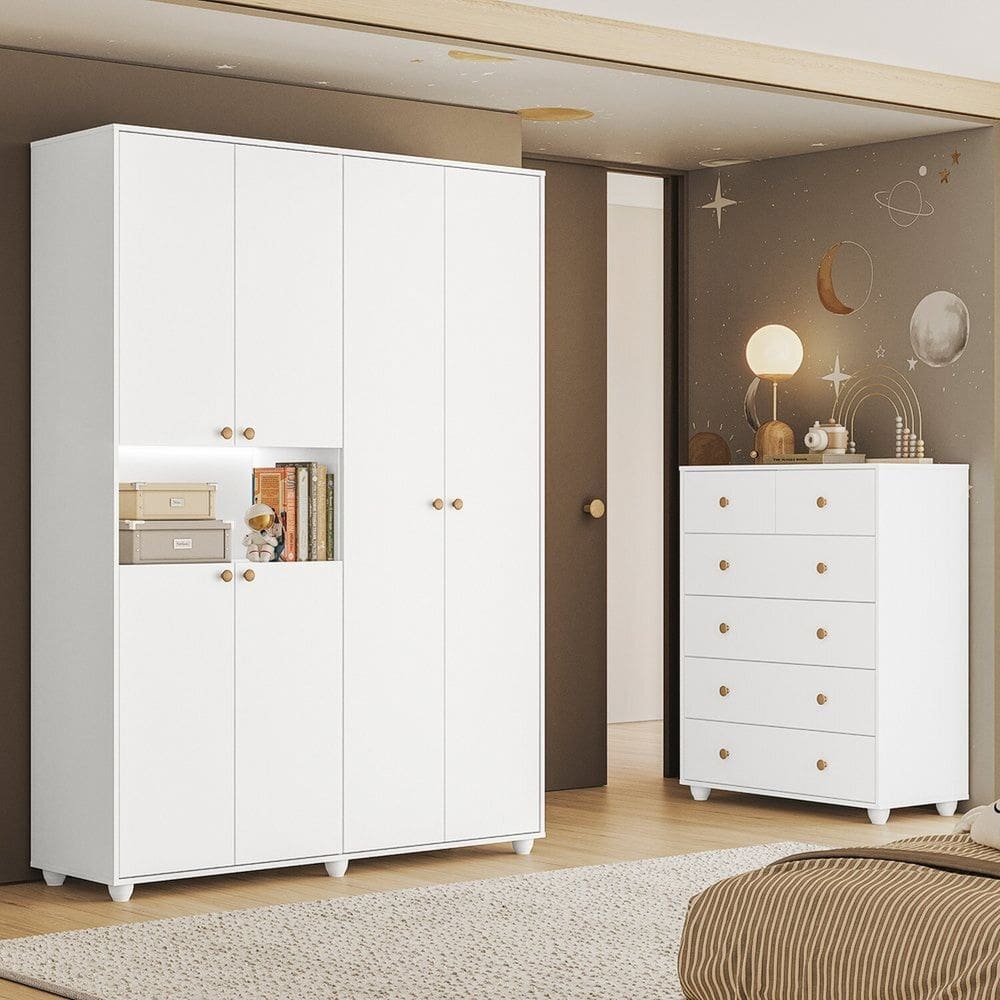 Conjunto Infantil Guarda-Roupa e Cômoda Vittoria Branco