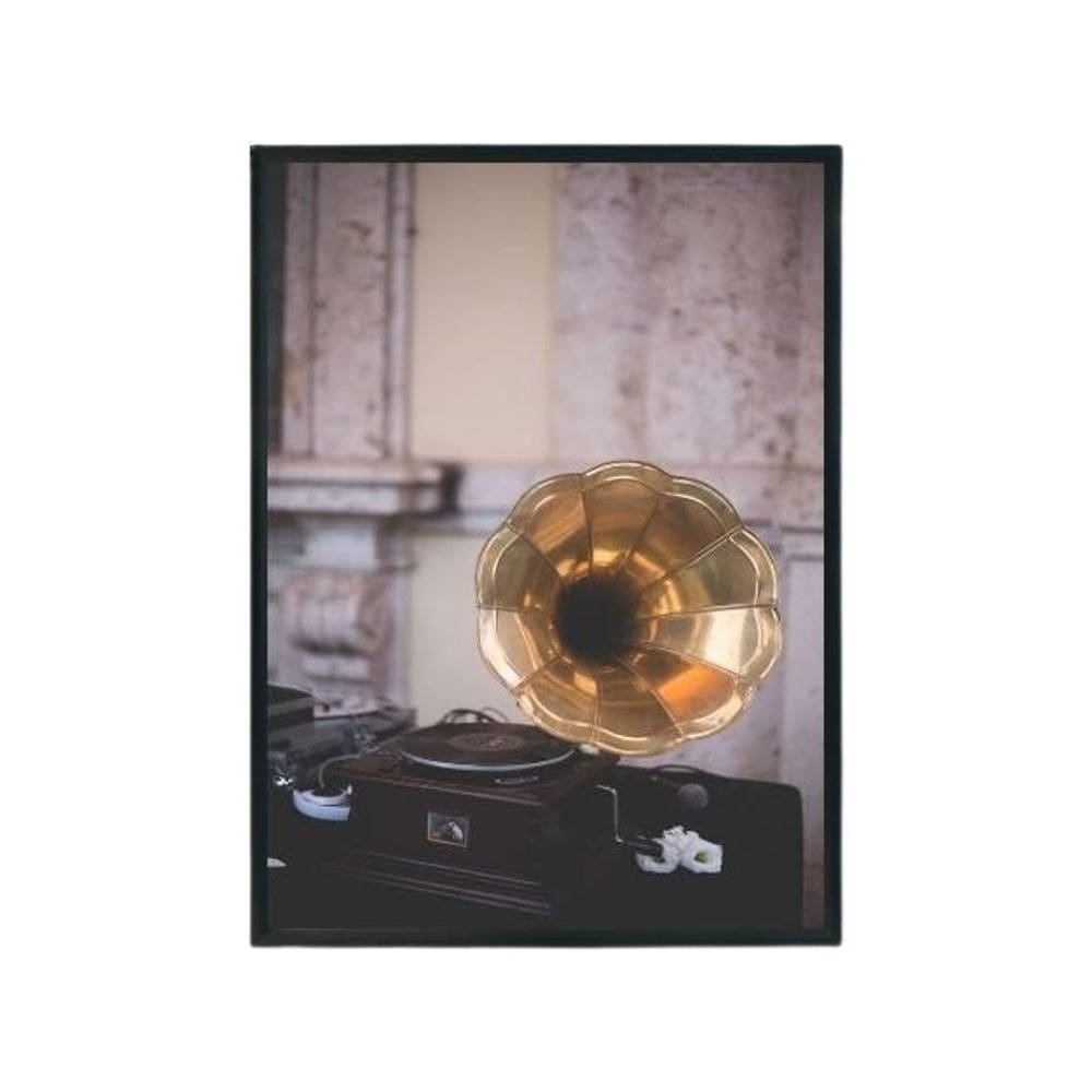 Quadro Decorativo Fotografia Gramofone Com Vidro 24X18Cm