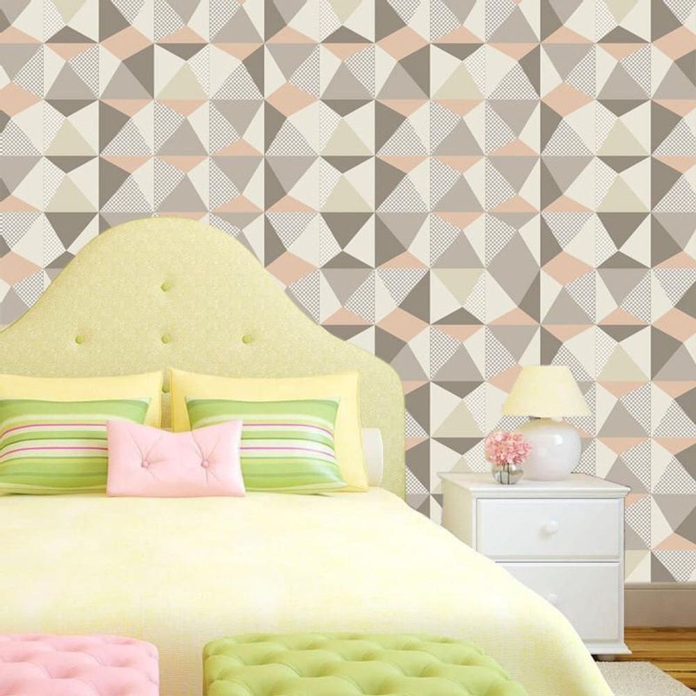 Papel De Parede Geométrico Triângulos Quadrados Adesivo Sala