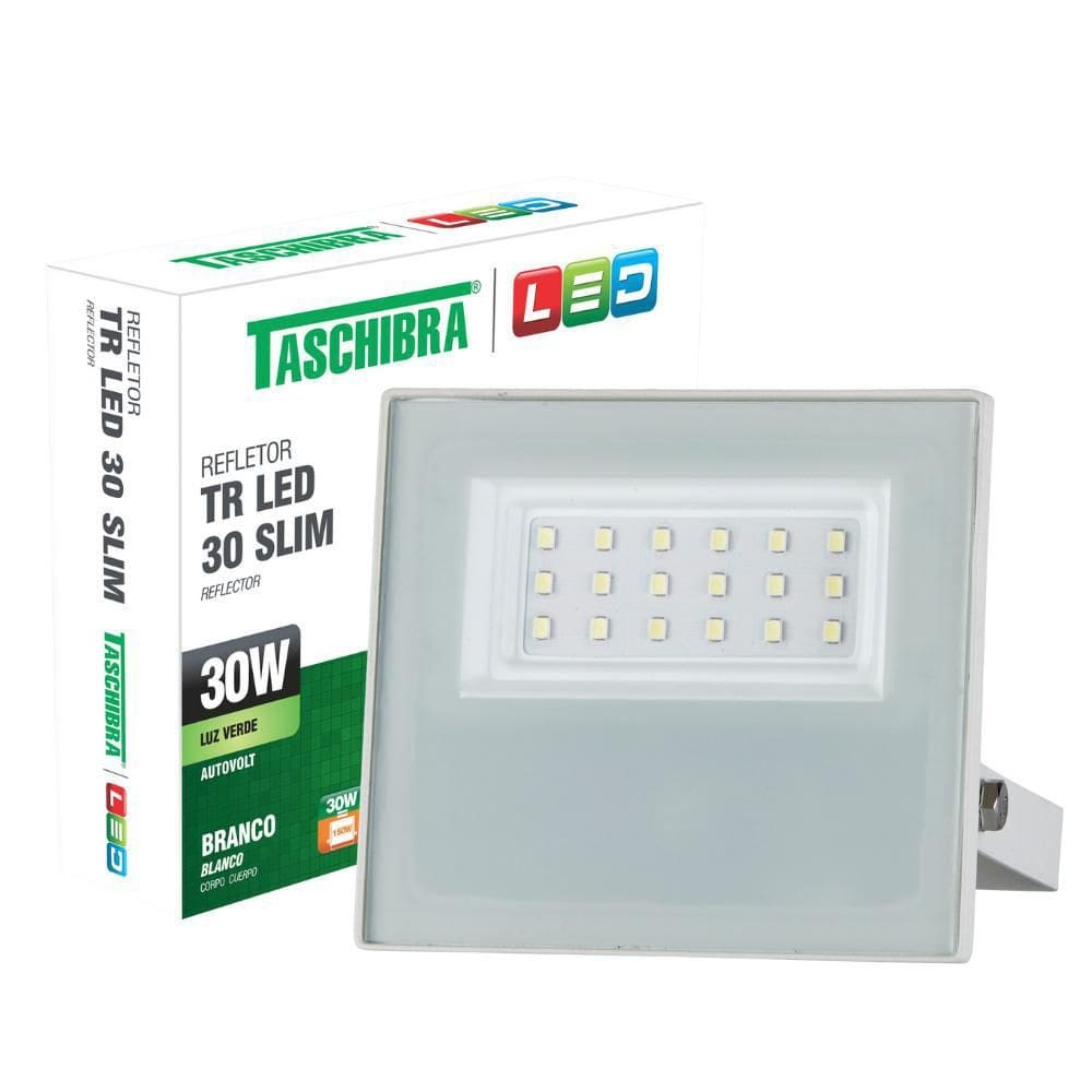 Refletor Taschibra Led Tr Slim 30W Verde Branco Bivolt