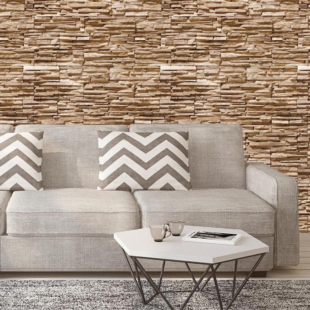 Papel De Parede Pedra Placas Claras Autocolante Sala Quarto