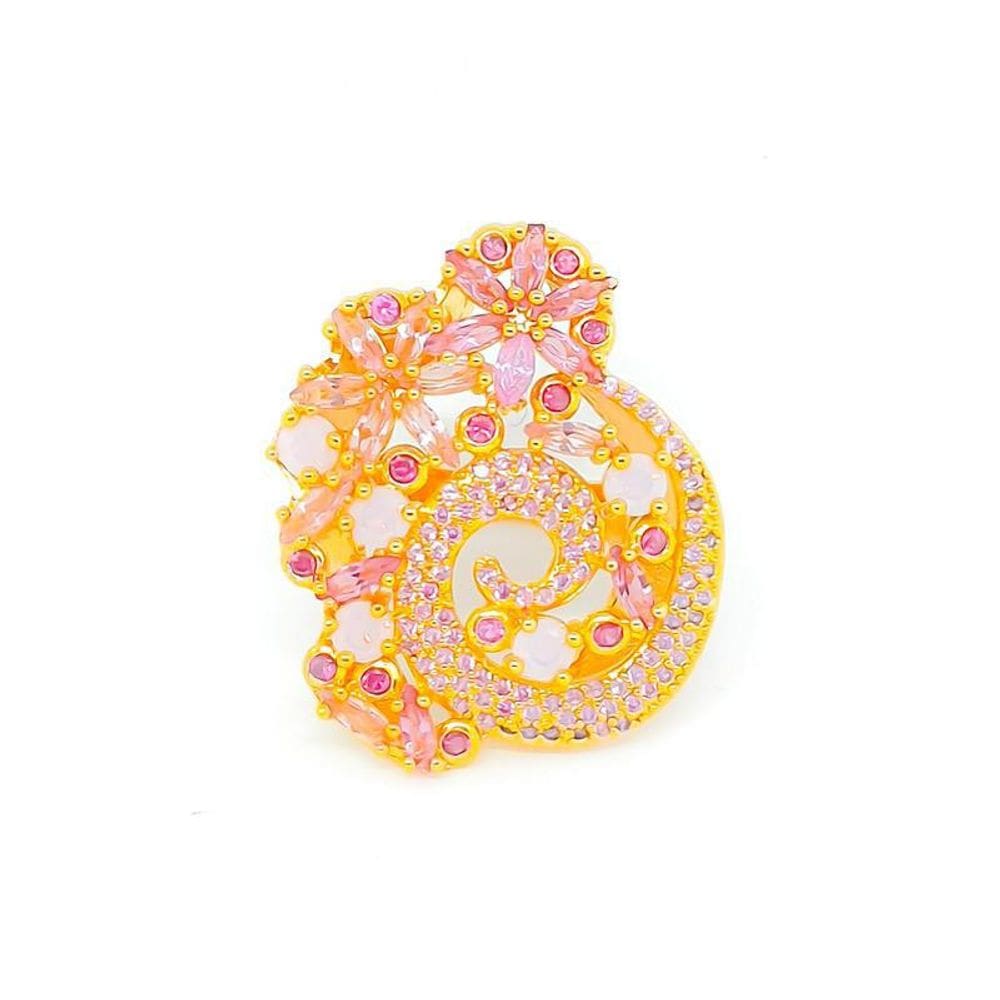 Anel Rose Com Pedras Zirconias Rosas Folheada A Ouro 18K 18