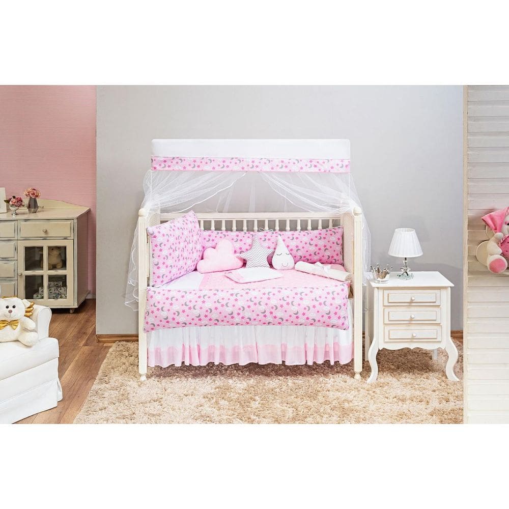 Kit Berço Estampado Universo Enxoval Berço Menina Rosa 13