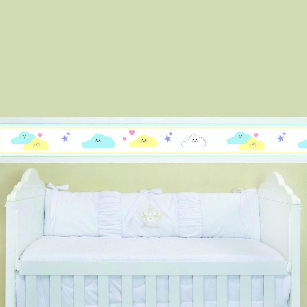 Faixa Adesivo  Border Infantil Bebe Nuvens Chuva De Bençao
