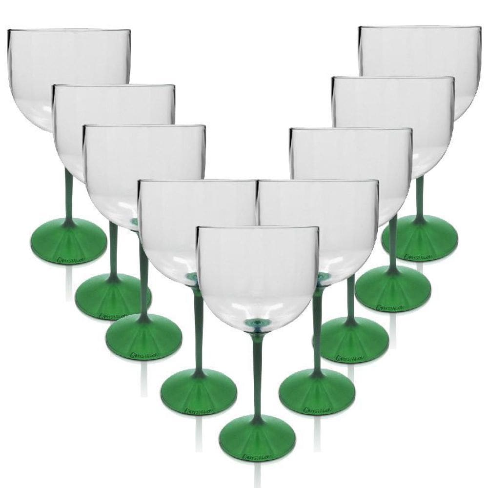 Jogo 10 Taças Acrílico Para Gin Tônica Base Verde