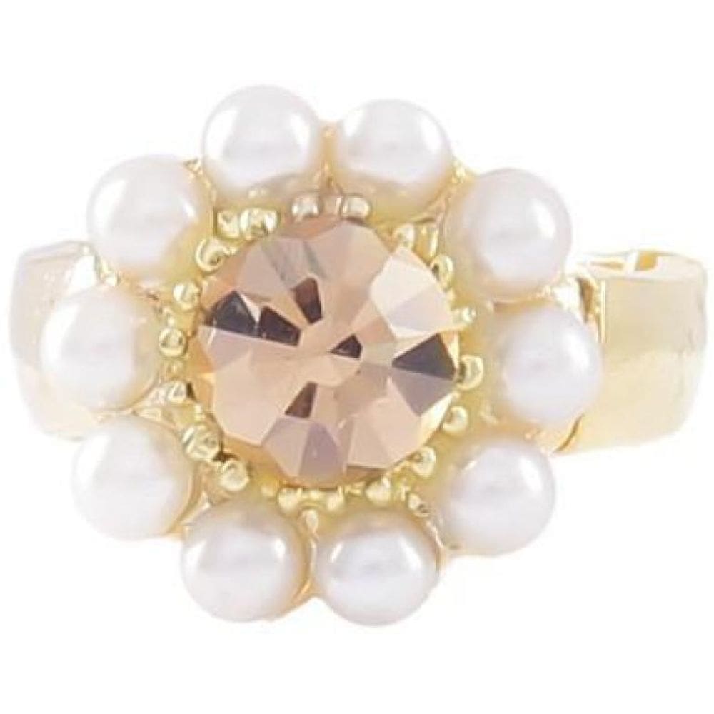 Anel Armazem Rr Bijoux Flor Perola Com Cristal Dourado
