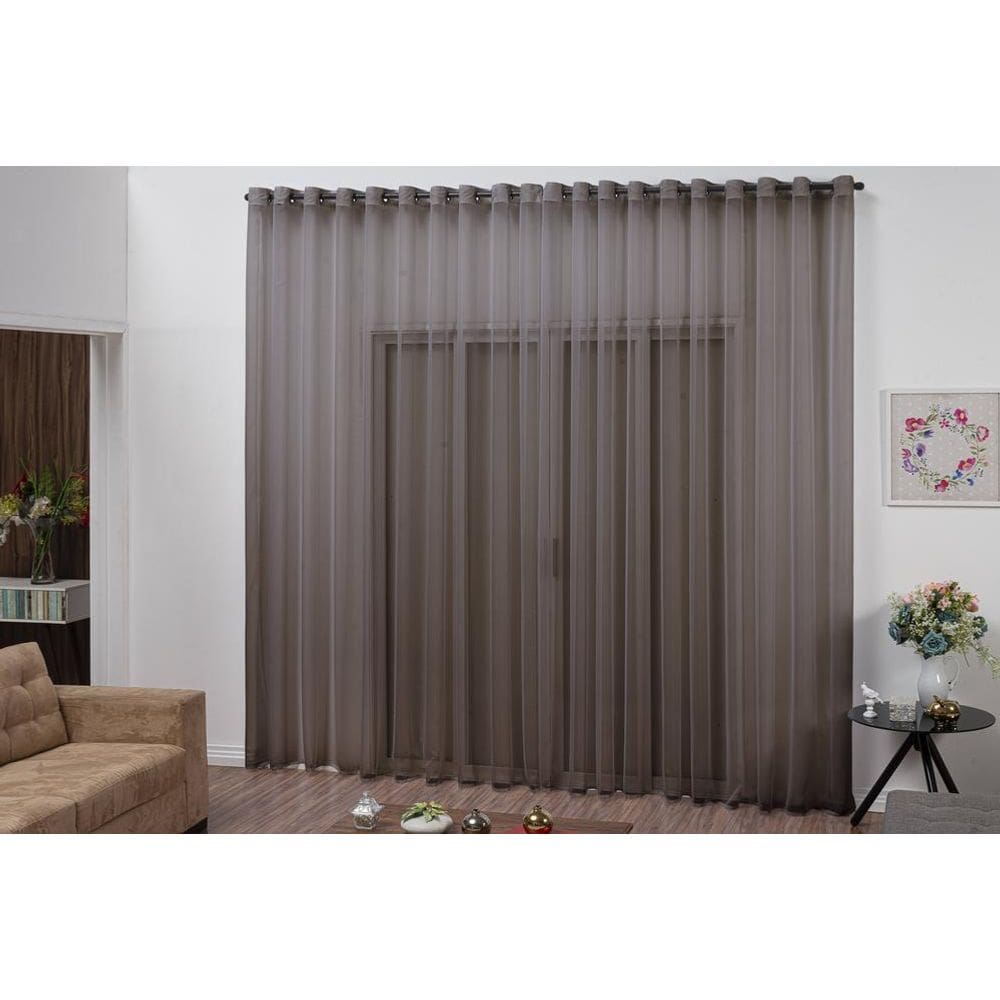 Cortina Modelo Transparente Cor Tabaco Com Ilhós 2,60 Metros