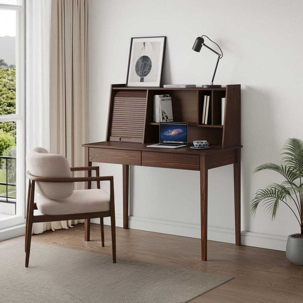 Mesa Trabalho 110 cm Estante Integrada Home Office Imbuia Alisa