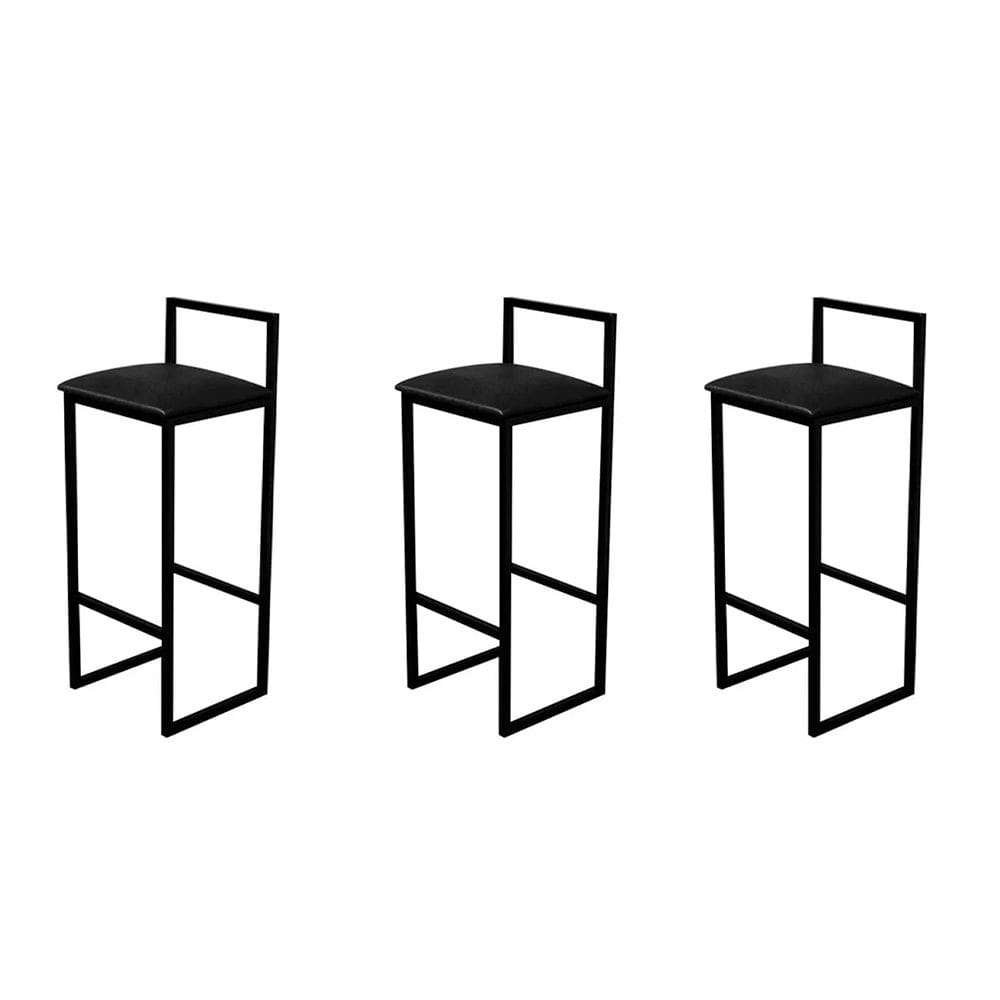 Kit 3 Banquetas Luna Industrial Bistrô com Encosto em Aço para Bar Cozinha - Preto