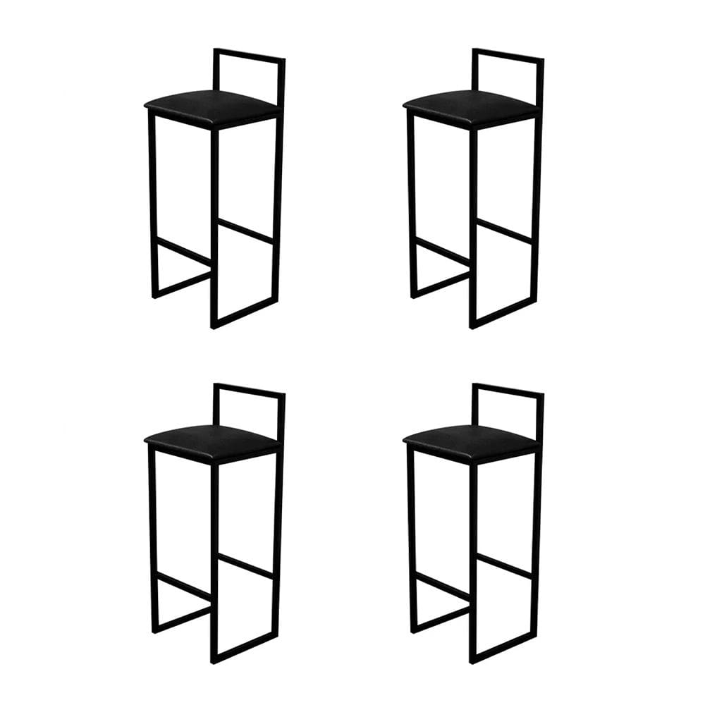 Kit 4 Banquetas Luna Industrial Bistrô com Encosto em Aço para Bar Cozinha - Preto