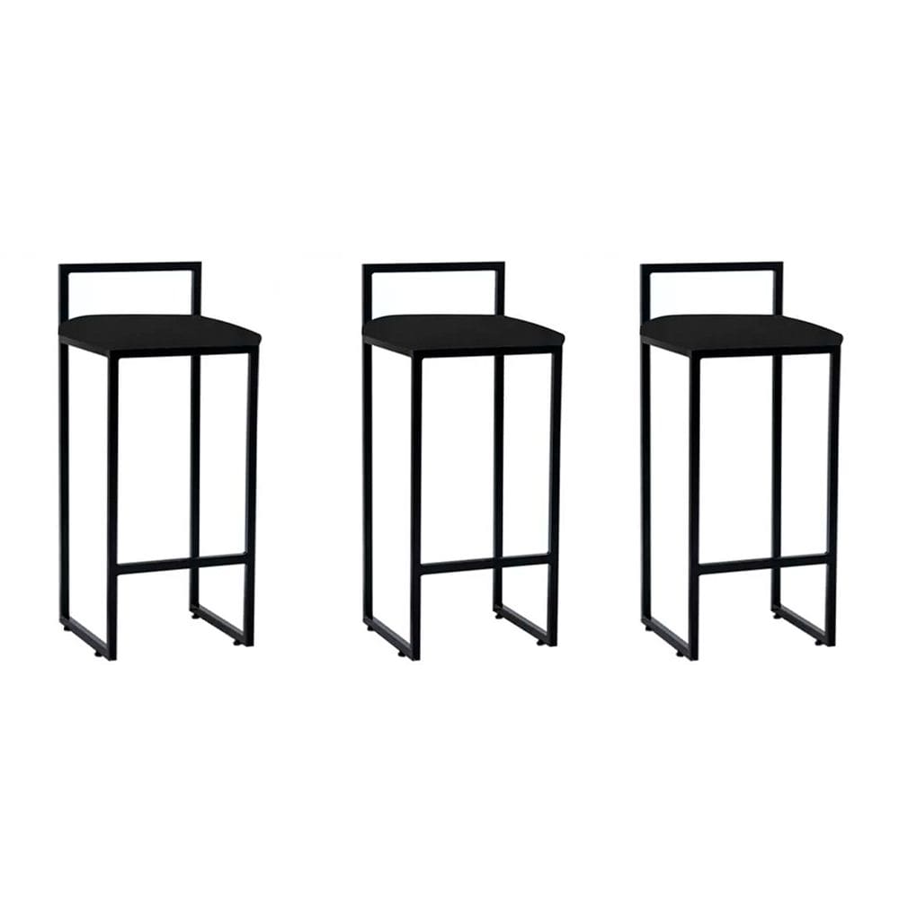 Kit 3 Banquetas Dori Alta Industrial em Aço para Bar Cozinha Balcão Assento Suede - Preto/preto
