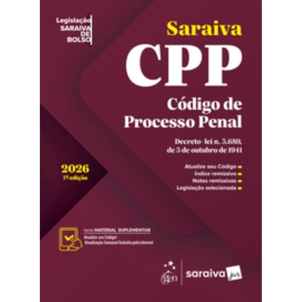 Código De Processo Penal - Legislação Saraiva De Bolso - 7ª Edição 2026