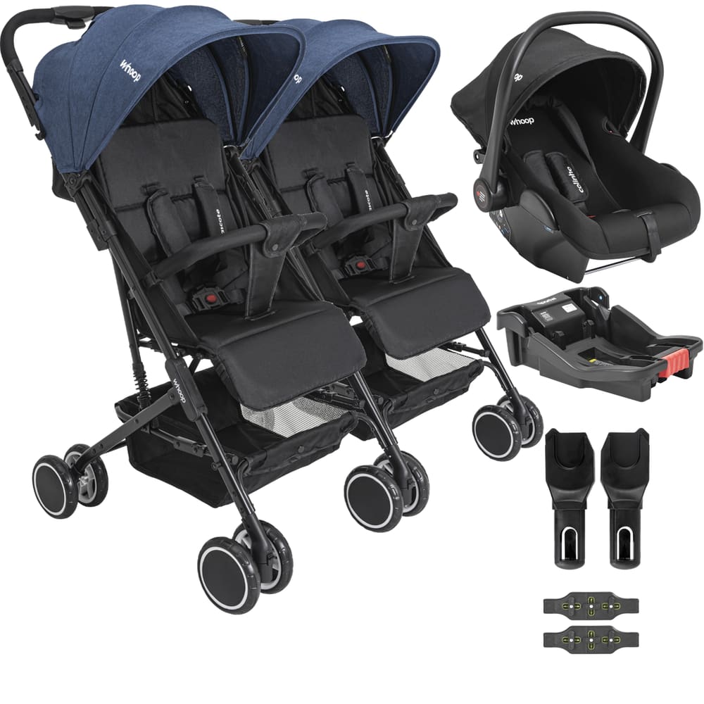 Carrinho Kiddo Gemeos com Bebe Conforto Colinho Base Mascote Marinho